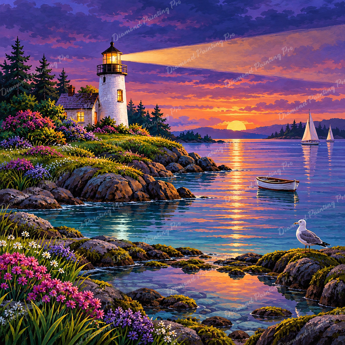 Sunset Shoreline Diamond Art Design - Full Drill with 5d Square or Round Diamonds / AB Drills Available