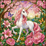 Unicorn in Rose Bloom Diamond Art Design - Full Drill with 5d Square or Round Diamonds / AB Drills Available