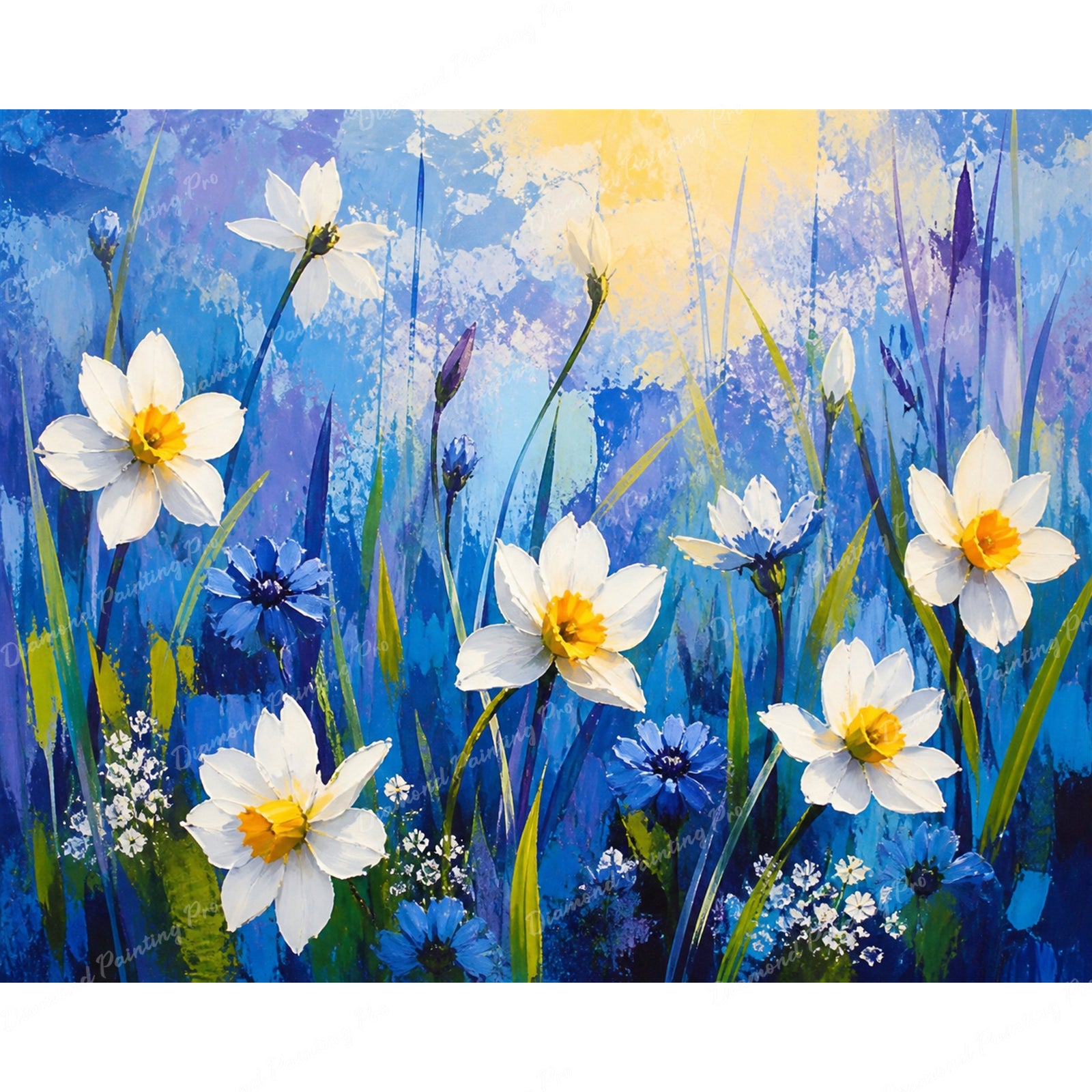 White Daisy Blooms Diamond Art Design - Full Drill with 5d Square or Round Diamonds / AB Drills Available