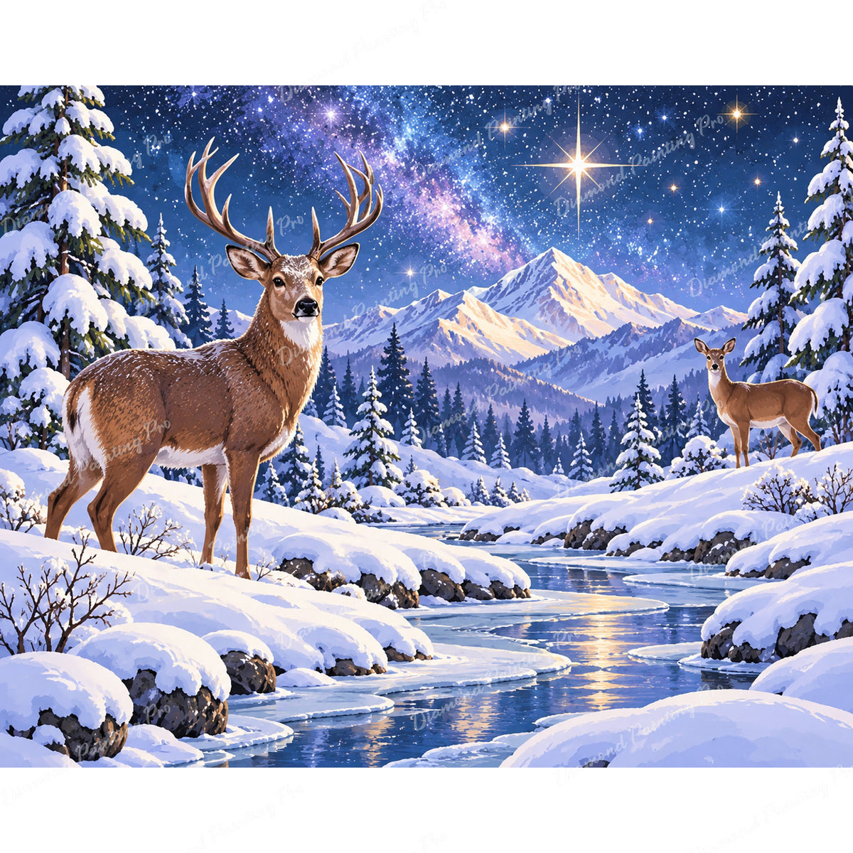 Winter Solstice Antlers Diamond Art Design - Full Drill with 5d Square or Round Diamonds / AB Drills Available