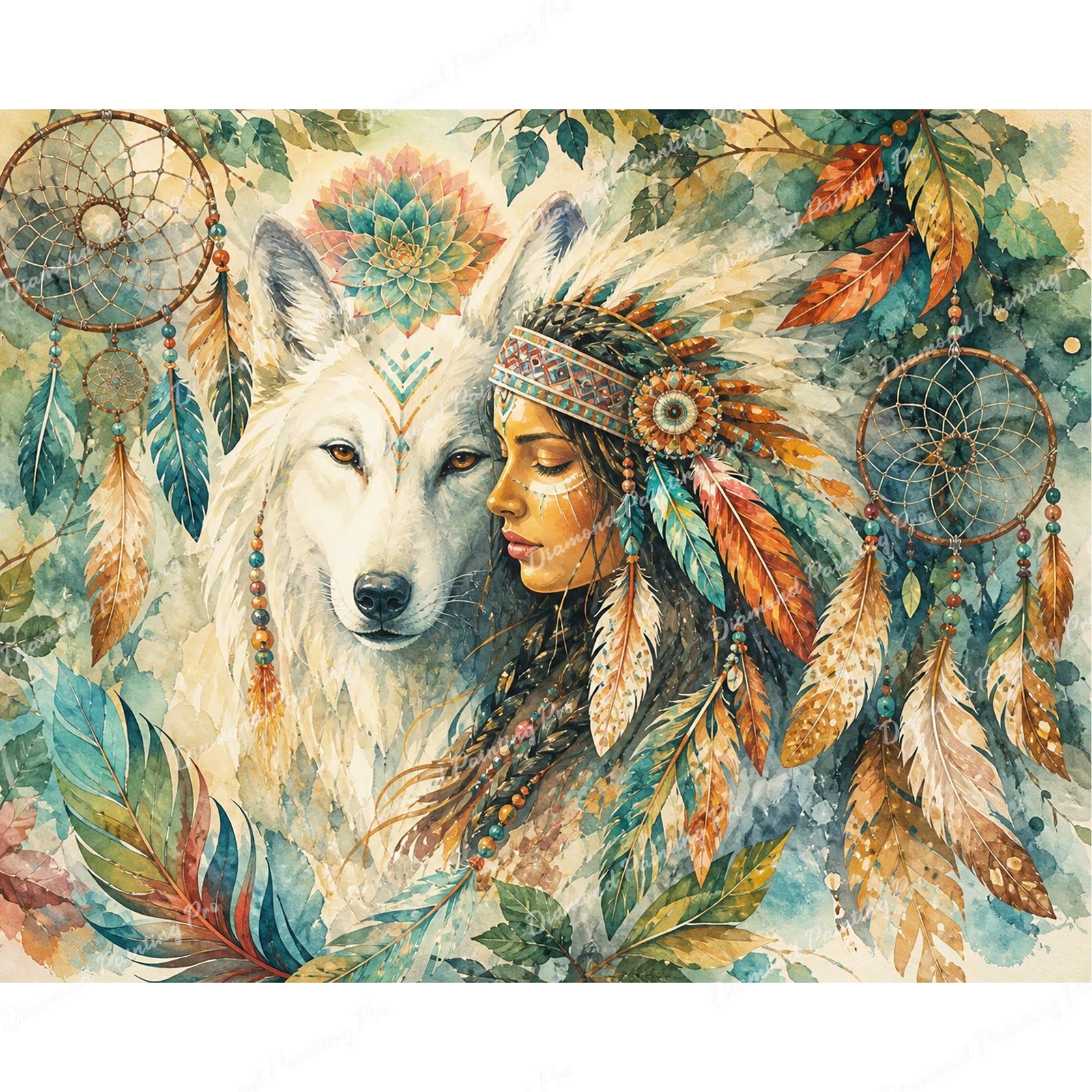 Wolf and Dreamcatcher Diamond Art Design - Full Drill with 5d Square or Round Diamonds / AB Drills Available