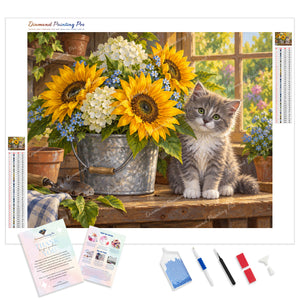 Kitten and Sunflowers | Diamond Painting