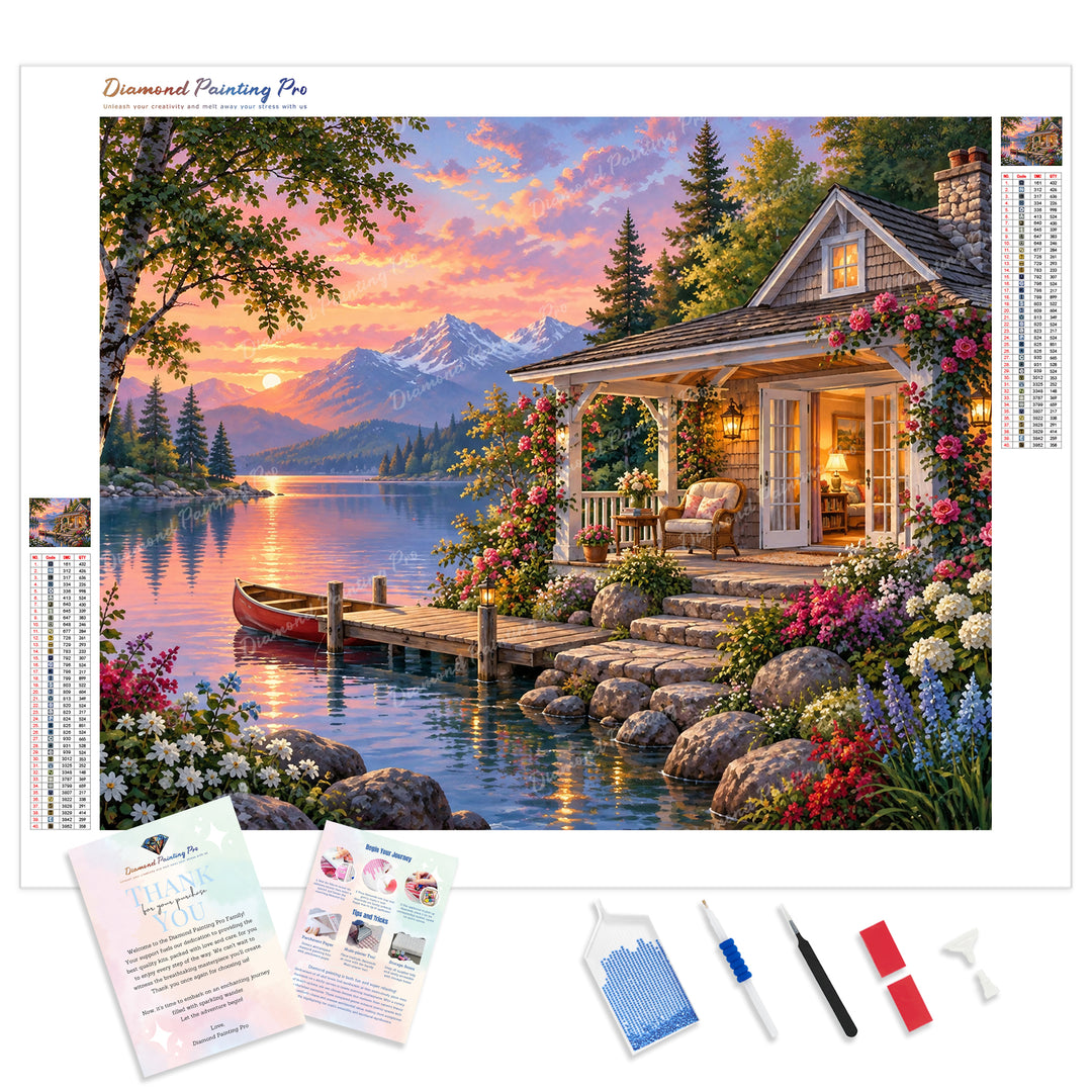 Lakeside Retreat Diamond Painting Kit - Full Drill / Square or Round Diamonds with AB Drills Option