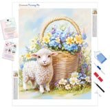 Lamb and Spring Flowers Diamond Painting Kit - Full Drill / Square or Round Diamonds with AB Drills Option