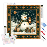 Lantern Snowman Diamond Painting Kit - Full Drill / Square or Round Diamonds with AB Drills Option