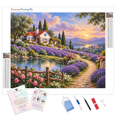 Lavender Hill Cottage Diamond Painting Kit - Full Drill / Square or Round Diamonds with AB Drills Option