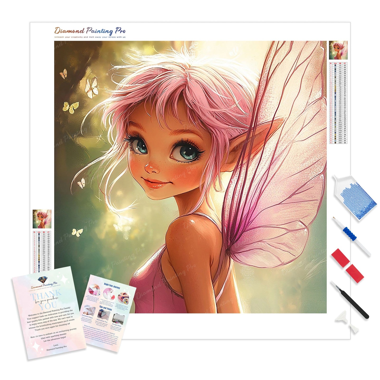 Luminous Pink Fairy Diamond Painting Kit - Full Drill / Square or Round Diamonds with AB Drills Option