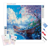 Lush Floral Rowboat Diamond Painting Kit - Full Drill / Square or Round Diamonds with AB Drills Option