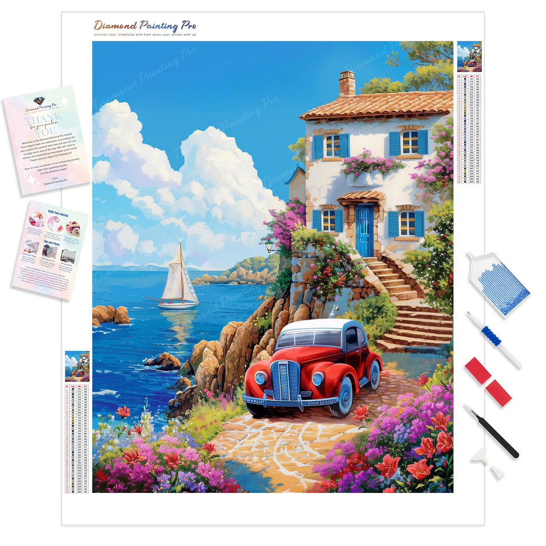 Mediterranean Coastal Escape | Diamond Painting Kit - Full Drill - Square or Round Diamonds with AB Drills Option