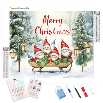 Merry Christmas Gnomes Diamond Painting Kit - Full Drill / Square or Round Diamonds with AB Drills Option