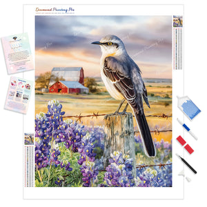 Mockingbird and Flowers | Diamond Painting