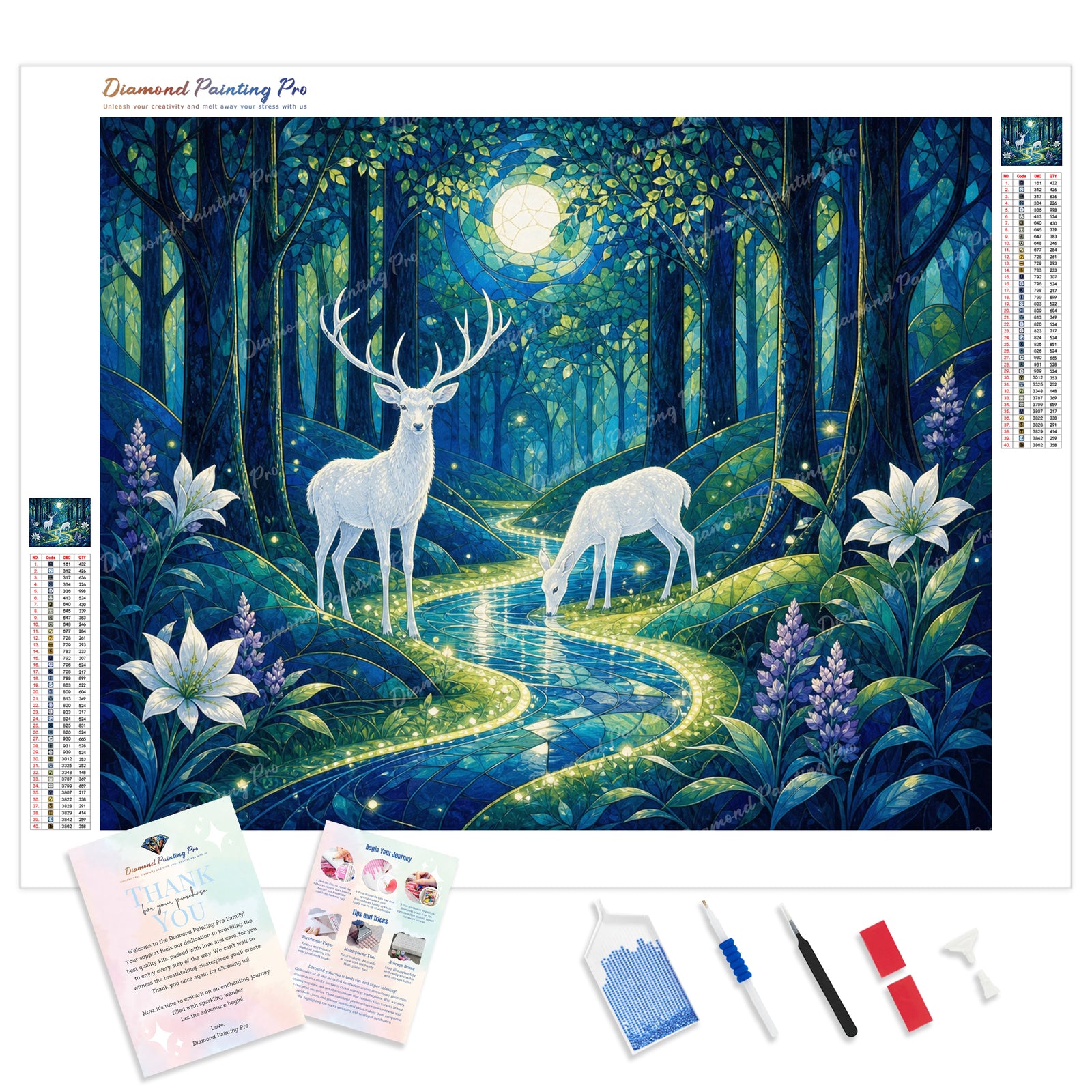 Moonlit Forest Deer Diamond Painting Kit - Full Drill / Square or Round Diamonds with AB Drills Option