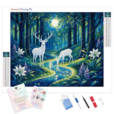 Moonlit Forest Deer Diamond Painting Kit - Full Drill / Square or Round Diamonds with AB Drills Option