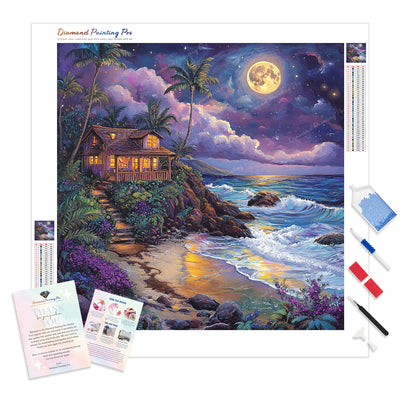 Moonlit Tropical Escape Diamond Painting Kit - Full Drill / Square or Round Diamonds with AB Drills Option