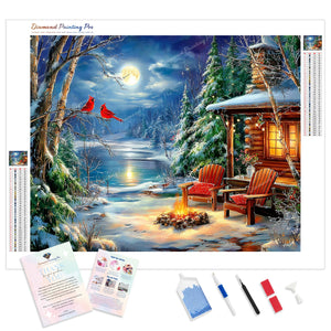 Moonlit Winter Fireside | Diamond Painting