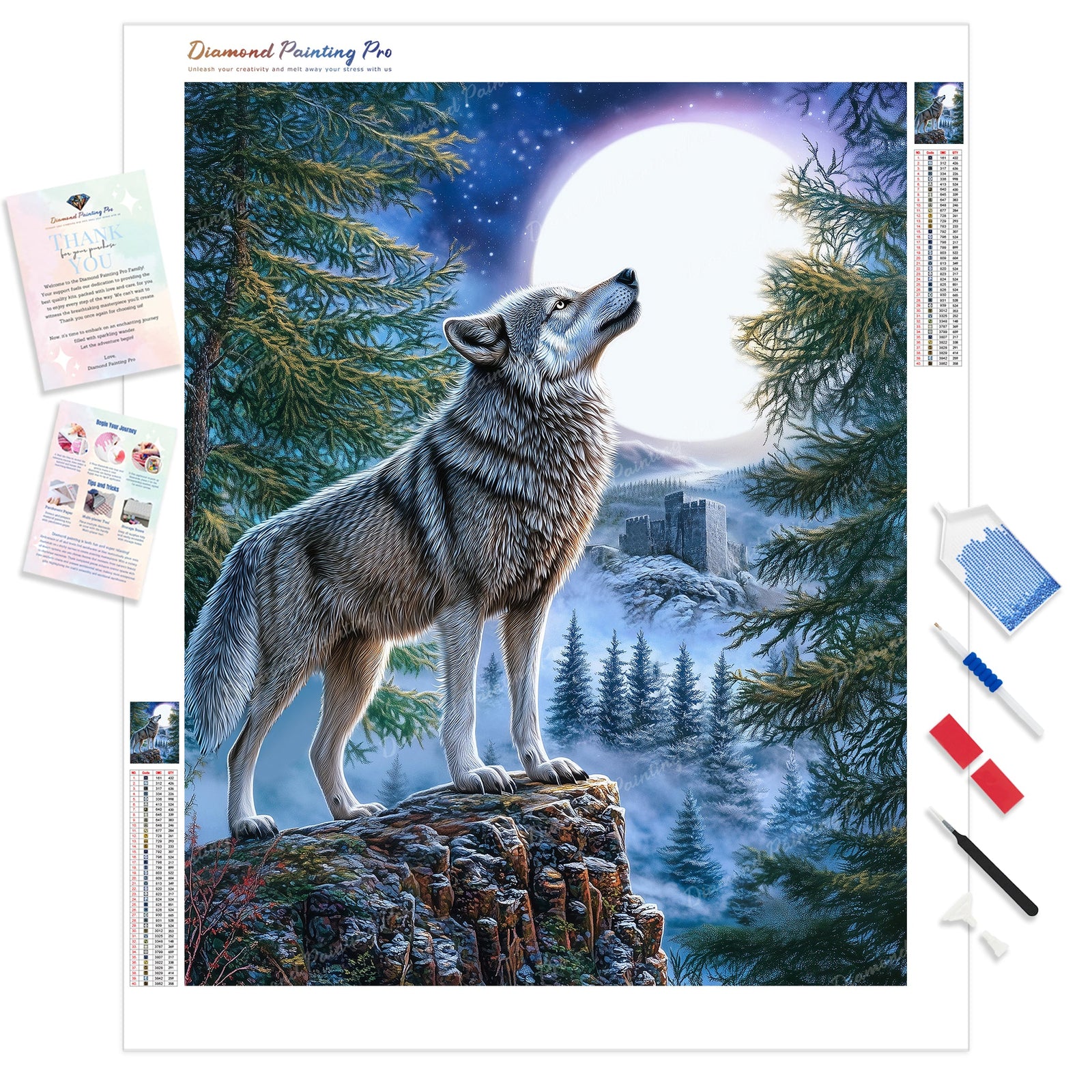 Moonlit Wolf Howl | Diamond Painting Kit - Full Drill - Square or Round Diamonds with AB Drills Option