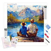 Lakeside Fishing | Diamond Painting Kit - Full Drill - Square or Round Diamonds with AB Drills Option