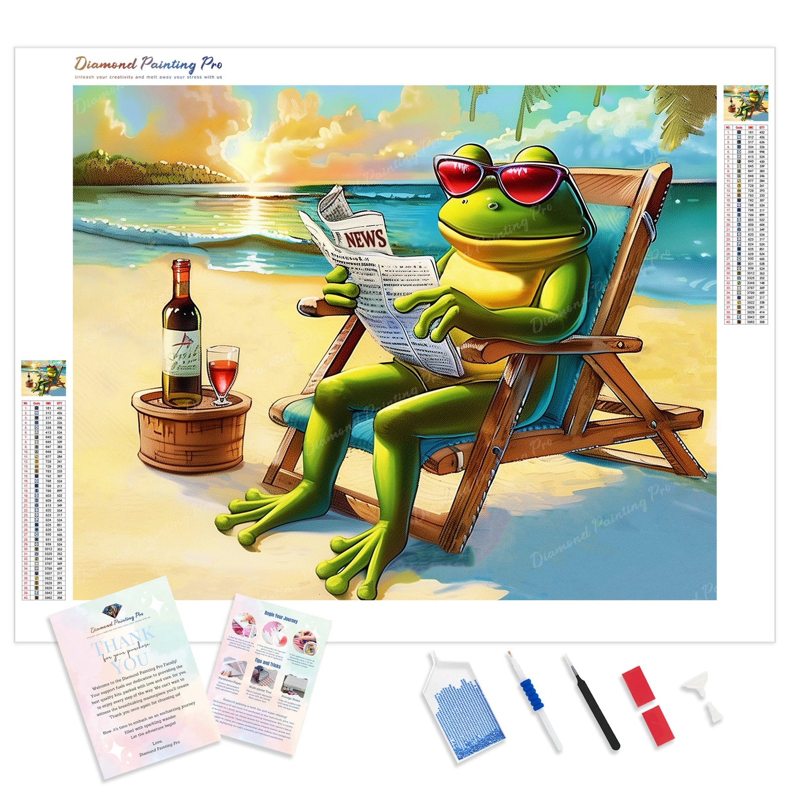 Mr Frog's Beach Retreat | Diamond Painting Kit - Full Drill - Square or Round Diamonds with AB Drills Option