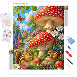 Mushrooms and Chipmunks Diamond Painting Kit - Full Drill / Square or Round Diamonds with AB Drills Option