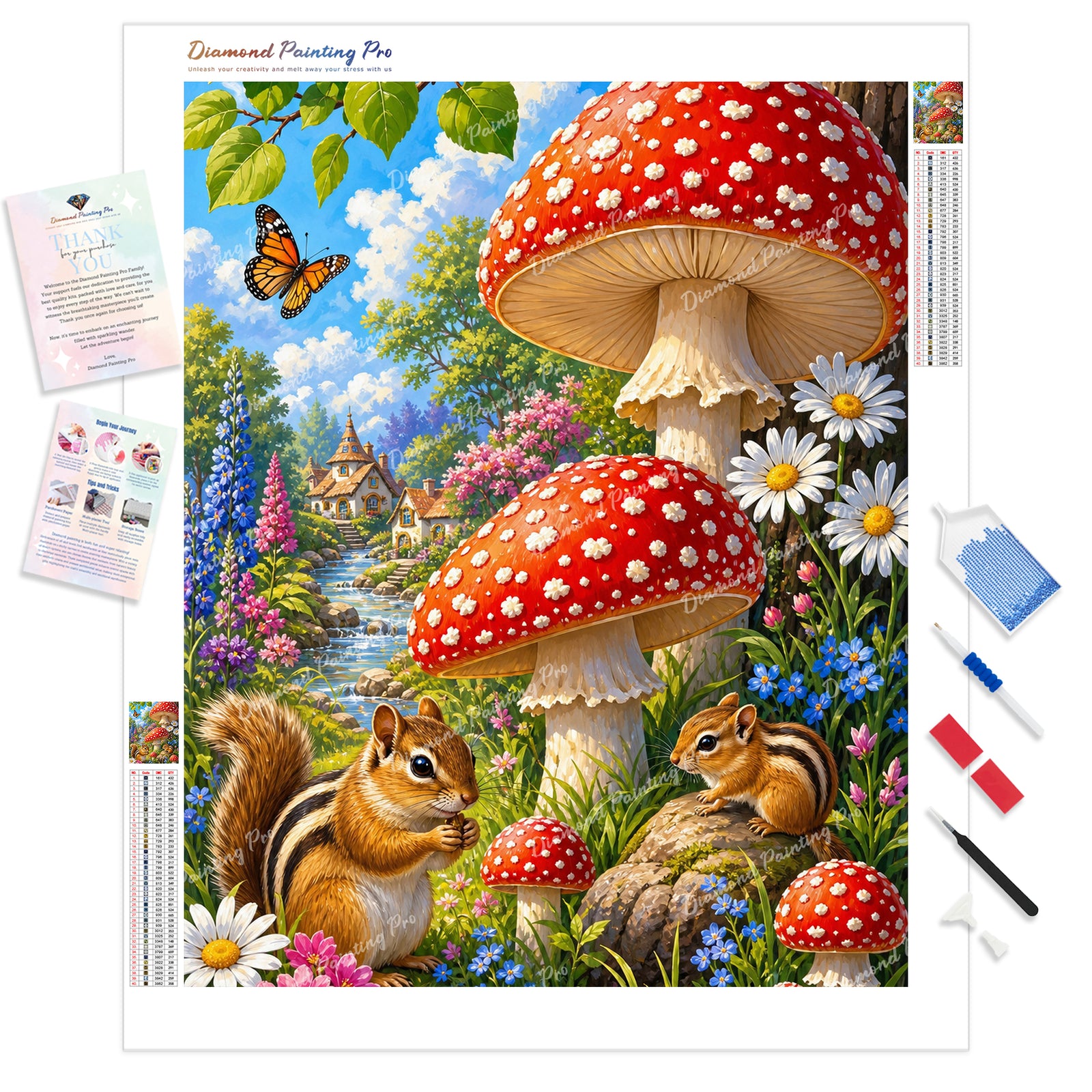 Mushrooms and Chipmunks Diamond Painting Kit - Full Drill / Square or Round Diamonds with AB Drills Option