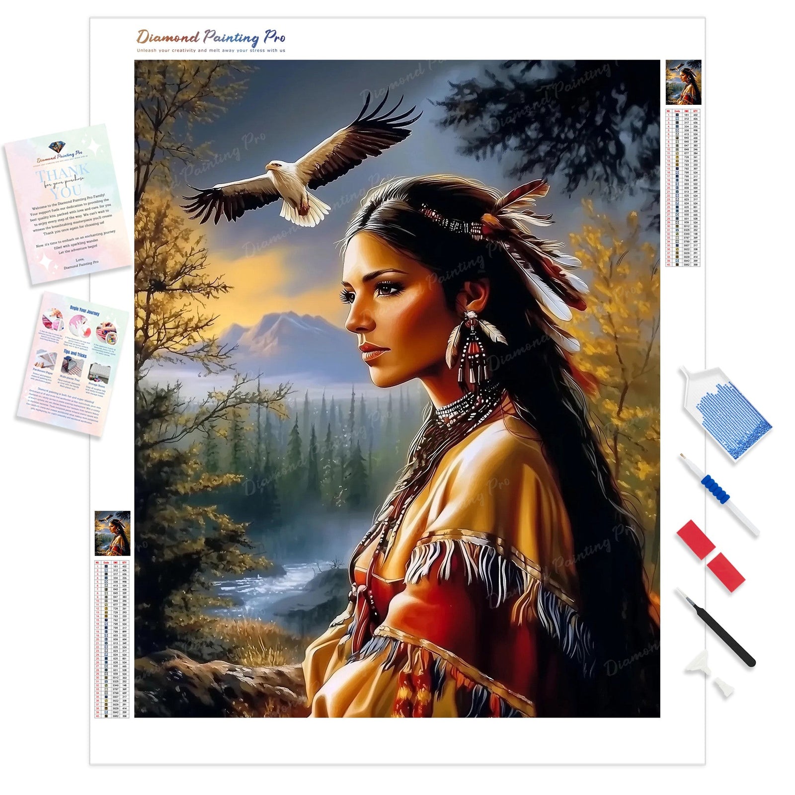 Native American Woman Diamond Painting Kit - Full Drill / Square or Round Diamonds with AB Drills Option