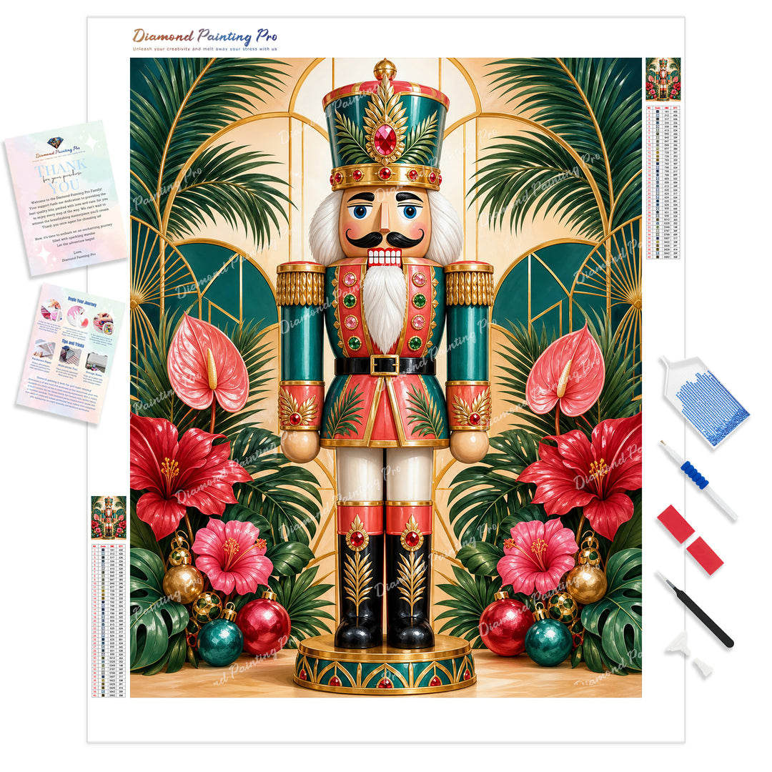 Nutcracker and Hibiscus Diamond Painting Kit - Full Drill / Square or Round Diamonds with AB Drills Option