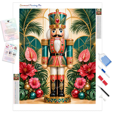 Nutcracker and Hibiscus Diamond Painting Kit - Full Drill / Square or Round Diamonds with AB Drills Option