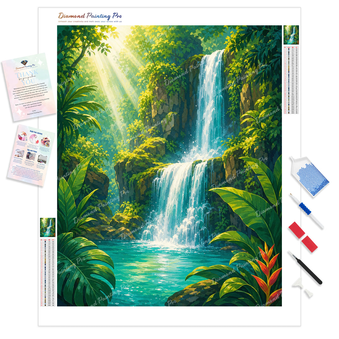 Oasis Cascade Diamond Painting Kit - Full Drill / Square or Round Diamonds with AB Drills Option