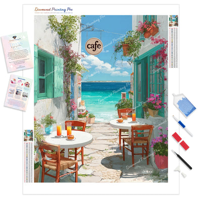 Oceanside Cafe Diamond Painting Kit - Full Drill / Square or Round Diamonds with AB Drills Option