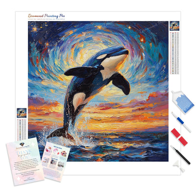 Orca Sunset Serenade Diamond Painting Kit - Full Drill / Square or Round Diamonds with AB Drills Option