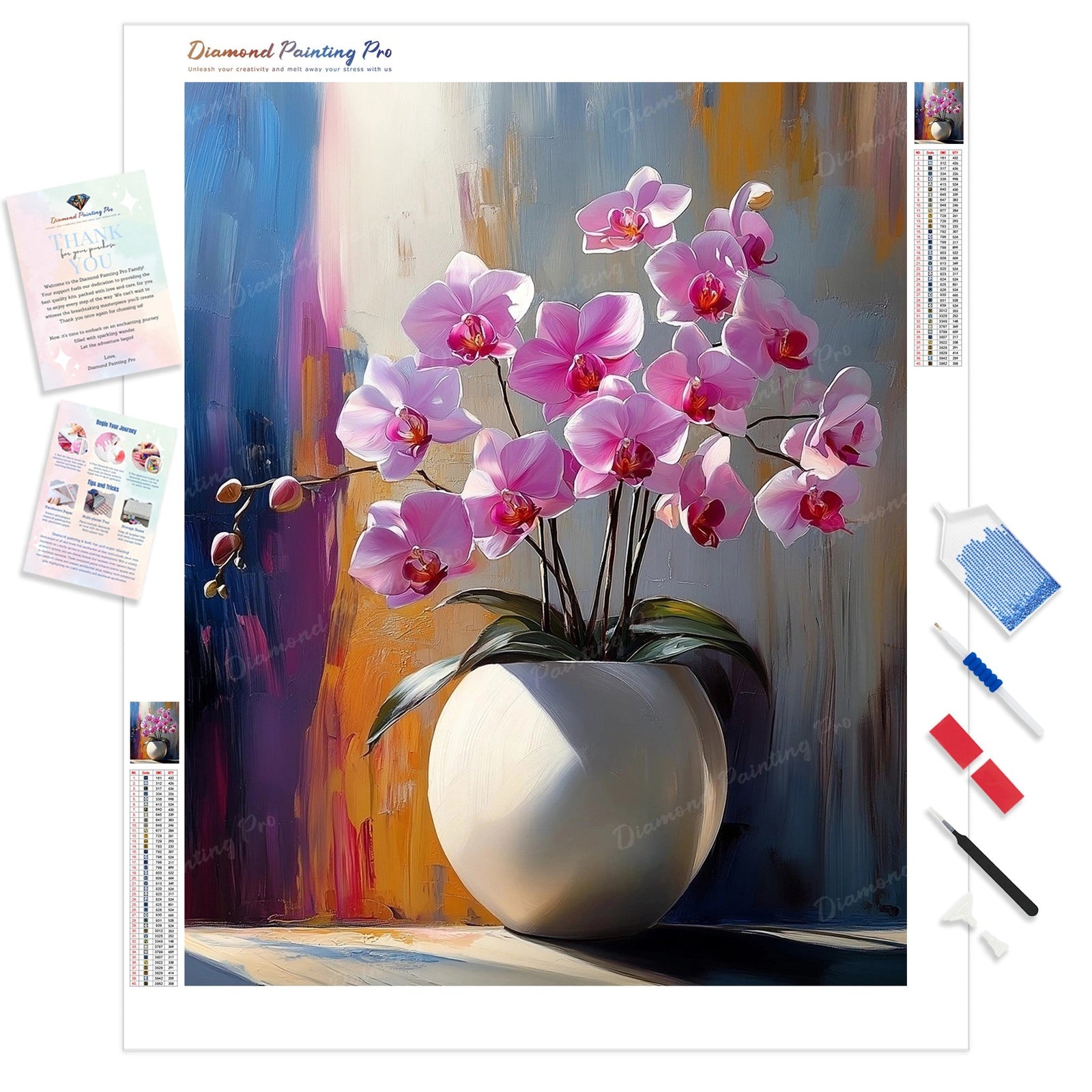 Orchid Vase Diamond Painting Kit - Full Drill / Square or Round Diamonds with AB Drills Option