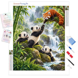 Pandas Gathering Diamond Painting Kit - Full Drill / Square or Round Diamonds with AB Drills Option