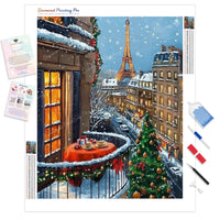 Parisian Balcony on Christmas Diamond Painting Kit - Full Drill / Square or Round Diamonds with AB Drills Option