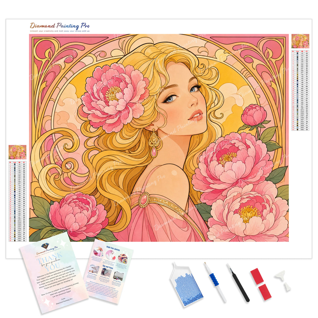 Peony Garden Goddess Diamond Painting Kit - Full Drill / Square or Round Diamonds with AB Drills Option