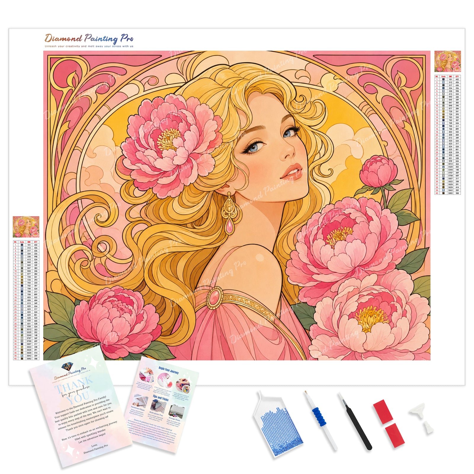 Peony Garden Goddess Diamond Painting Kit - Full Drill / Square or Round Diamonds with AB Drills Option