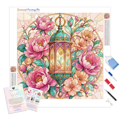 Peony Lantern Diamond Painting Kit - Full Drill / Square or Round Diamonds with AB Drills Option