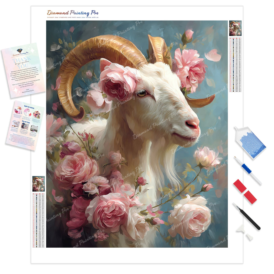 Petals and Golden Horns Diamond Painting Kit - Full Drill / Square or Round Diamonds with AB Drills Option