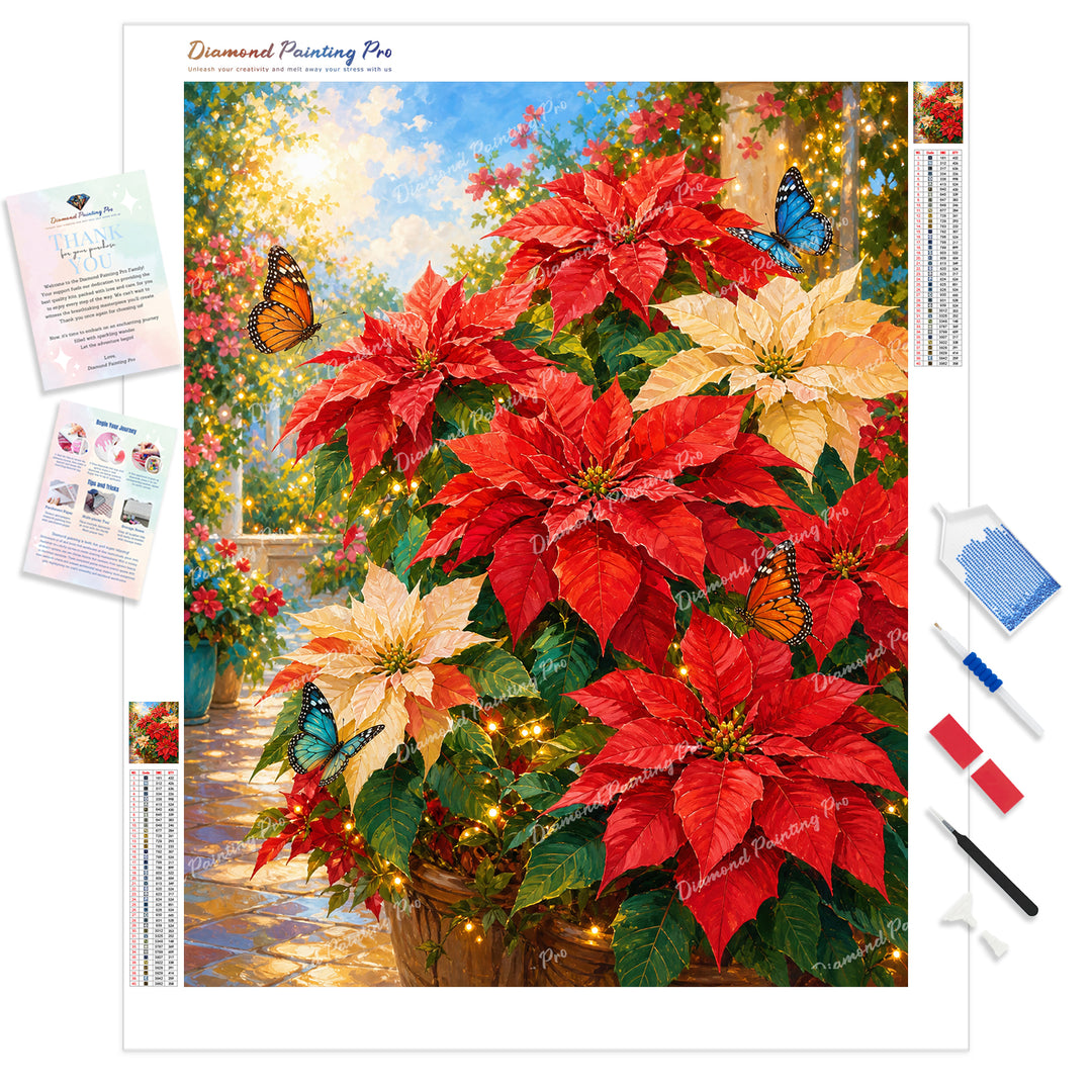 Poinsettias in Bloom Diamond Painting Kit - Full Drill / Square or Round Diamonds with AB Drills Option