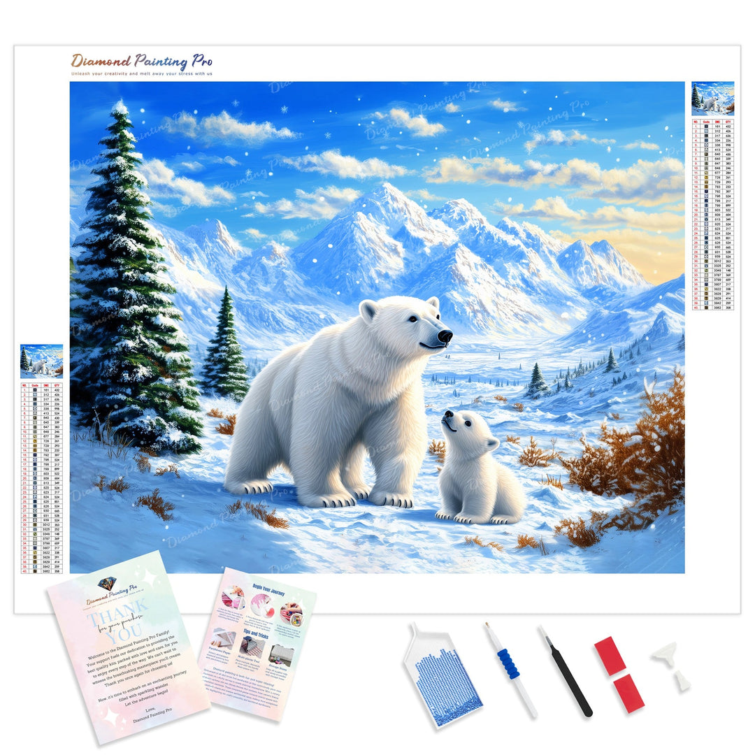 Polar Bear and Cub Diamond Painting Kit - Full Drill / Square or Round Diamonds with AB Drills Option