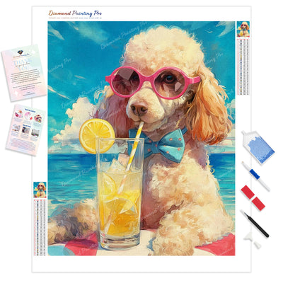 Poodle Sipping Diamond Painting Kit - Full Drill / Square or Round Diamonds with AB Drills Option
