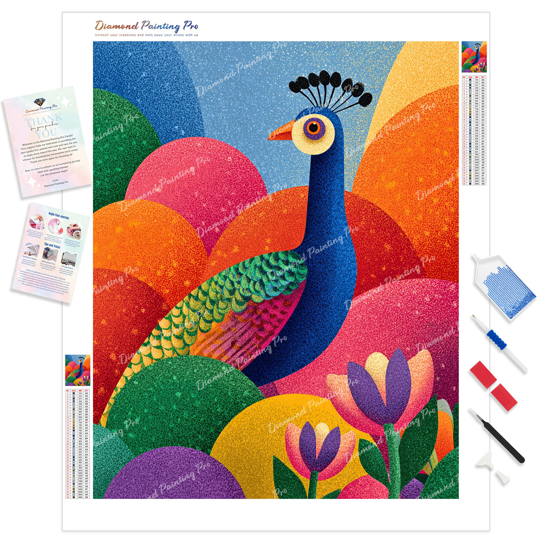 Pop Art Peacock Diamond Painting Kit - Full Drill / Square or Round Diamonds with AB Drills Option