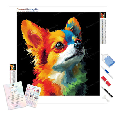 Rainbow Chihuahua Diamond Painting Kit - Full Drill / Square or Round Diamonds with AB Drills Option