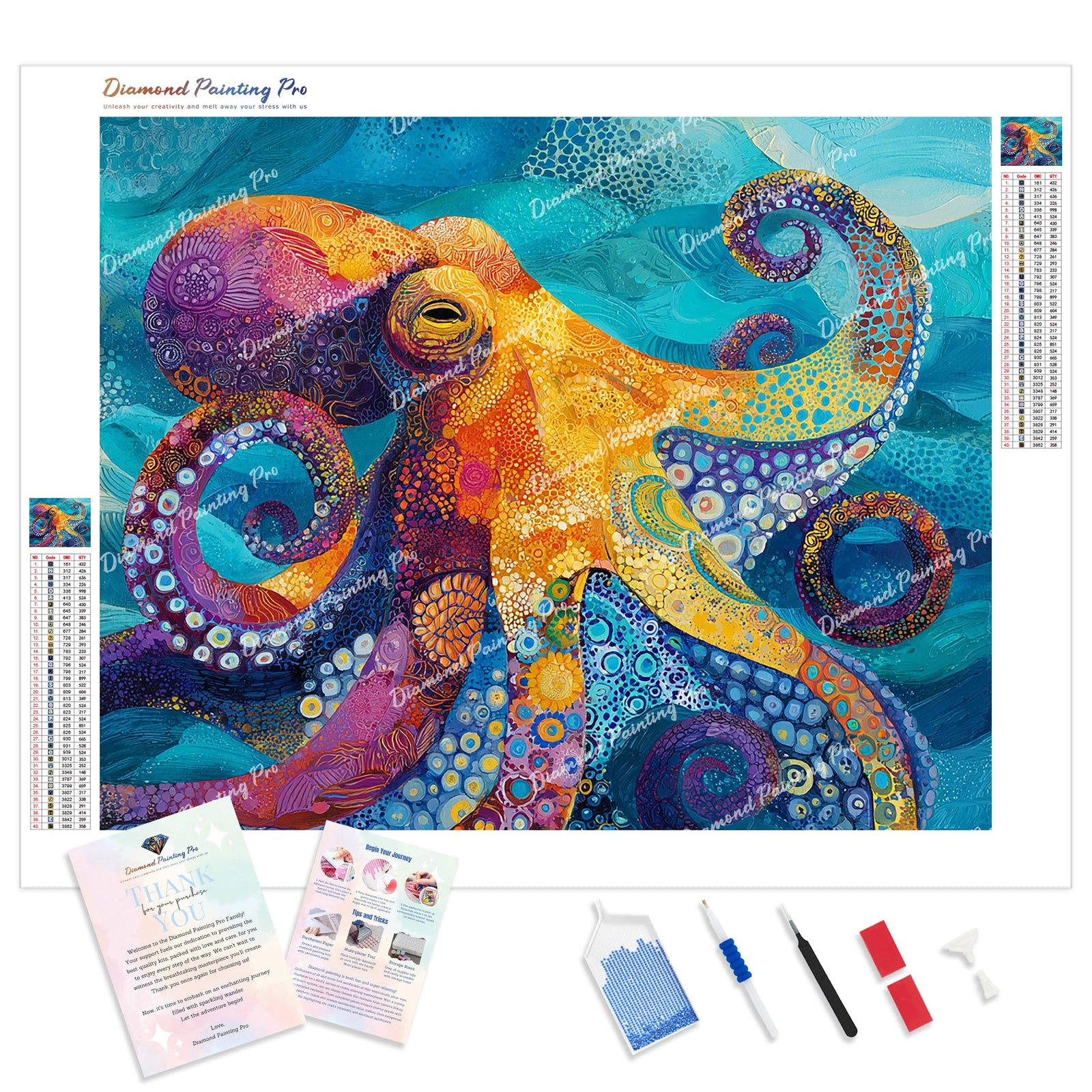 Rainbow Gem Octopus Diamond Painting Kit - Full Drill / Square or Round Diamonds with AB Drills Option