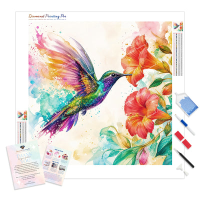Rainbow Hummingbird Diamond Painting Kit - Full Drill / Square or Round Diamonds with AB Drills Option