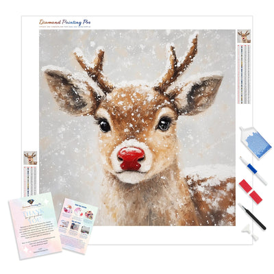 Red-nosed Reindeer Diamond Painting Kit - Full Drill / Square or Round Diamonds with AB Drills Option