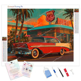 Red Vintage Car and Diner Diamond Painting Kit - Full Drill / Square or Round Diamonds with AB Drills Option