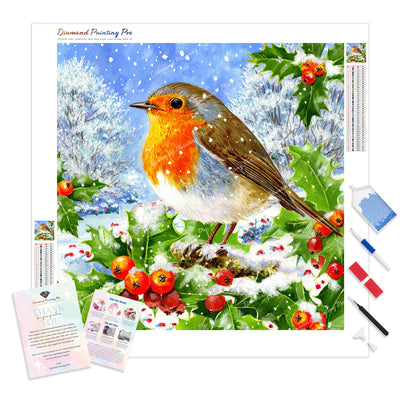 Robin's Winter Cheer Diamond Painting Kit - Full Drill / Square or Round Diamonds with AB Drills Option
