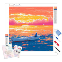 Rowing Through Sunset Diamond Painting Kit - Full Drill / Square or Round Diamonds with AB Drills Option
