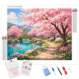 Sakura Walkway Diamond Painting Kit - Full Drill / Square or Round Diamonds with AB Drills Option