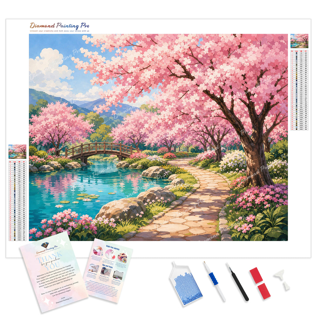 Sakura Walkway Diamond Painting Kit - Full Drill / Square or Round Diamonds with AB Drills Option